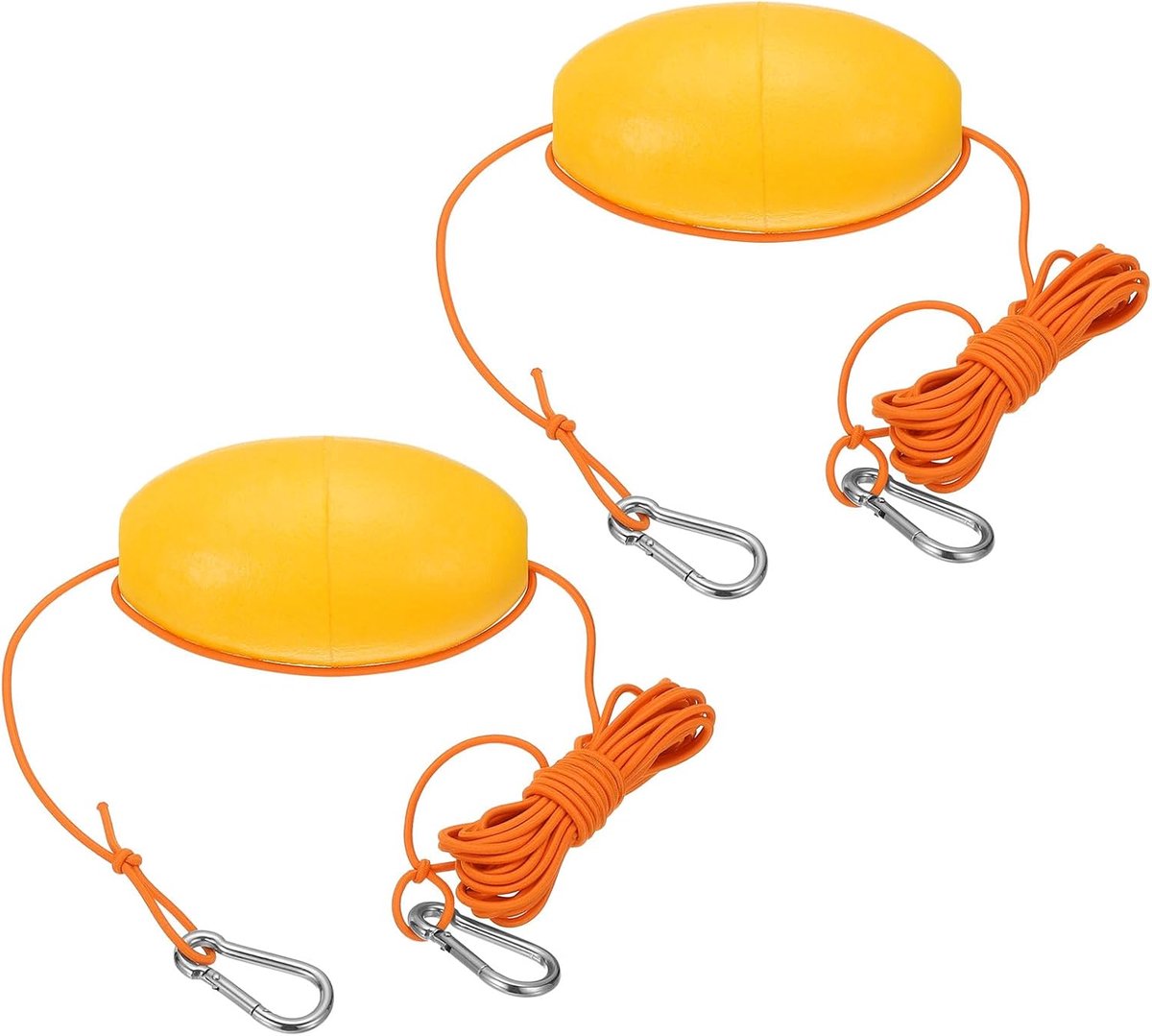 16FT Float Rope Sleeplijn, 2 Set Heavy Duty Boei Ball Float Leash met RVS Haak Drift Touw Marker Boei Float Touw voor Vissen Drift Kajak Boot Accessoires, Oranje