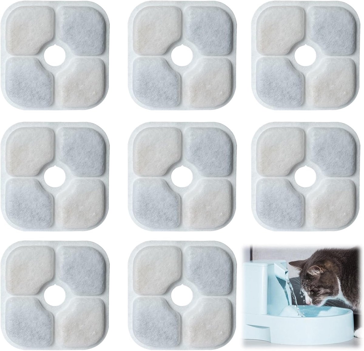 8 Stuks Kattenfonteinfilters, Filter voor Kattenfontein, Kattenfonteinfilters Ronde, met Actieve Kool en Hars, voor Waterdispensers voor Huisdieren