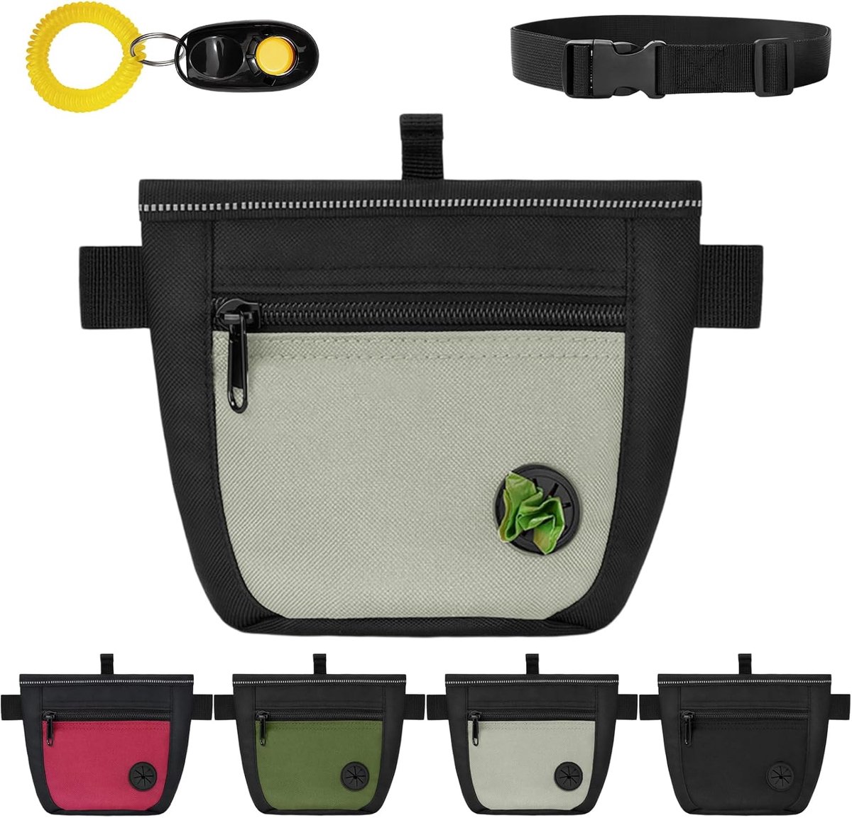 Snackzak voor honden, voederzak hond met poepzakdispenser, Gassi tas hond met clicker, twee magnetische sluitingen, metalen clip riemtas voor hondentraining en wandelingen