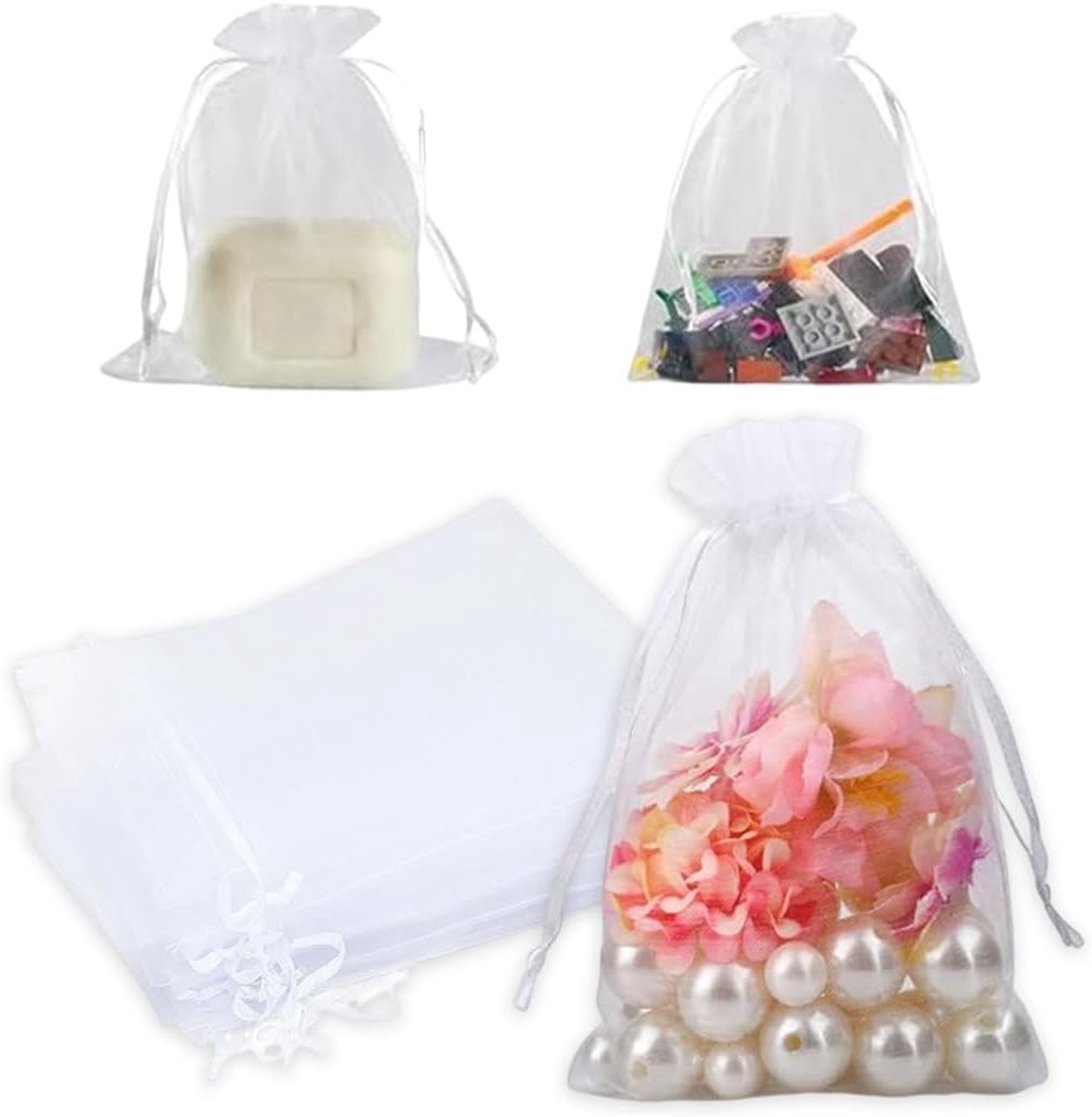 20 stuks, 10 x 15 cm, wit, organzazakjes met trekkoord, organza sieradenzakjes, cadeauzakjes, voor bruiloft, verjaardag, kerstcadeau, snoep, sieraden