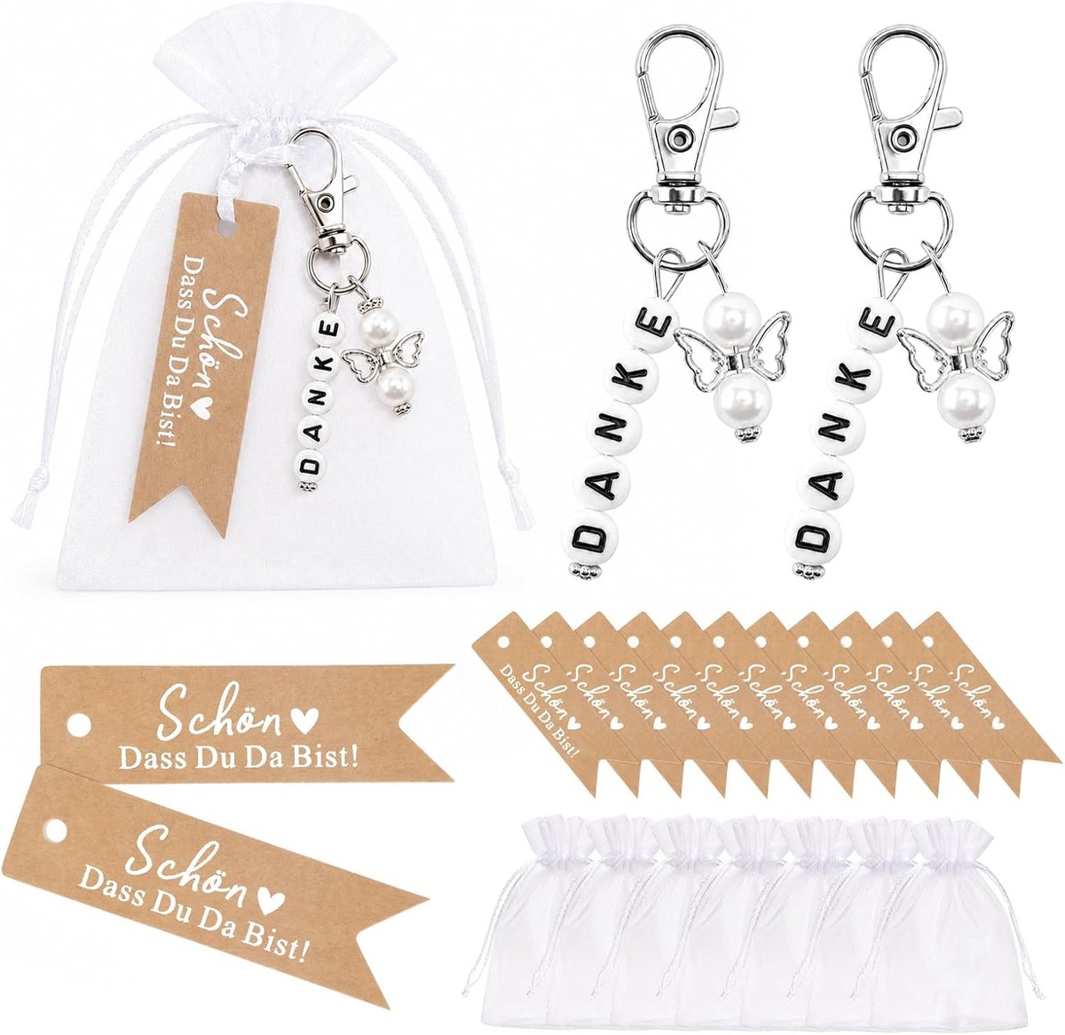 Beschermengel hanger set: 24 beschermengel sleutelhangers met organza zakje en cadeaulabels - stijl 3
