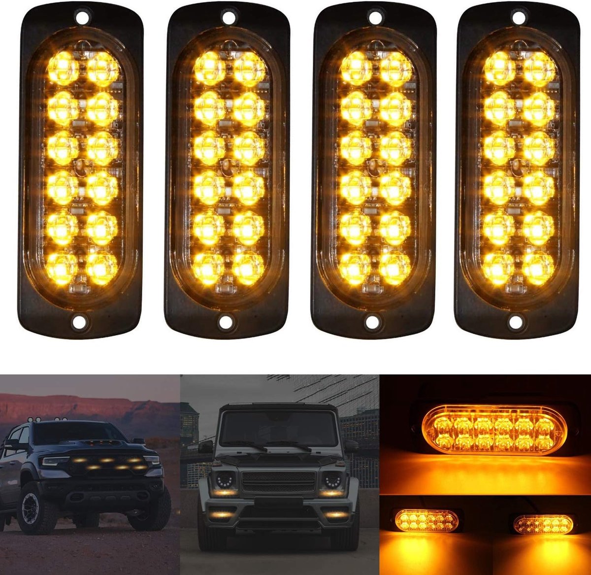 4 stuks 12-24 V LED noodstroboscoop knipperlichten voor personenauto's waarschuwingslicht stroboscooplicht frontflitser oranje flitser licht let op knipperlicht auto vrachtwagen bestelwagen