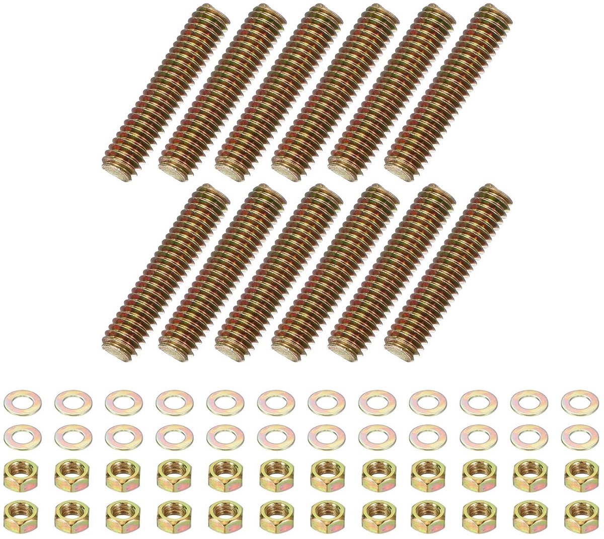 5/16 inch x 1-1/2 inch schroefdraadstang, volledig verzinkt, gekleurd, 12 stuks lange draadstangen van koolstofstaal voor montage, bevestiging van tuinmeubelen