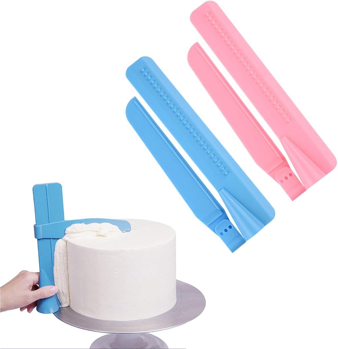 Set van 2 taartschrapers voor het aanbrengen van glazuur, verstelbaar decoratiegereedschap, crème, kunststof, spatel, fondant, taartstijltang