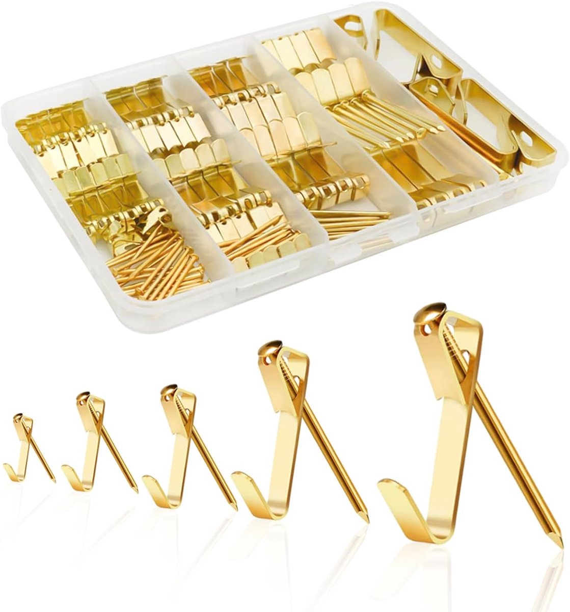 136 stuks fotohaken, gouden haakaccessoires, nagelfotohaken, haakaccessoireset voor fotolijst, muur, badkamer