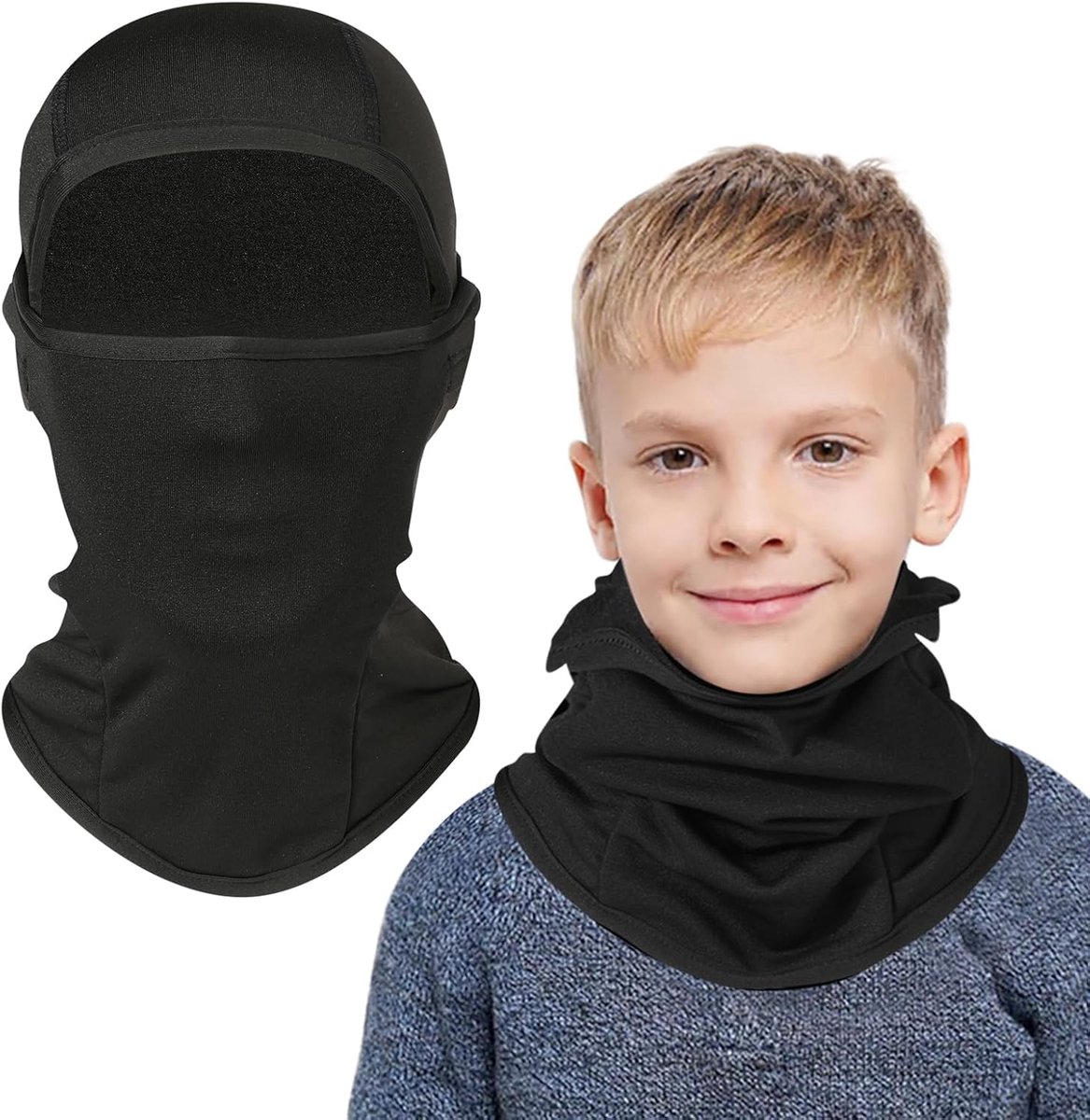 Bivakmuts voor kinderen van 2 tot 8, multifunctioneel, winddicht, fleece, warm skimasker, fietsen, gezichtsmasker onder de helm, stormmasker, muts met nekwarmer, voor jongens en meisjes, winter