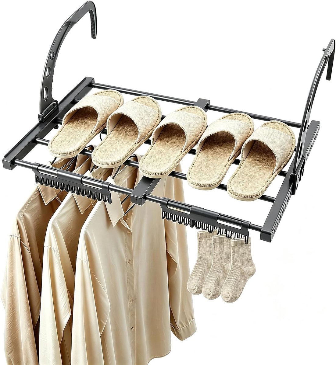 1 wasrek voor het balkon, uittrekbaar 38-55 cm, uittrekbaar wasrek, radiatorwasdroger, wasrek voor binnen en buiten