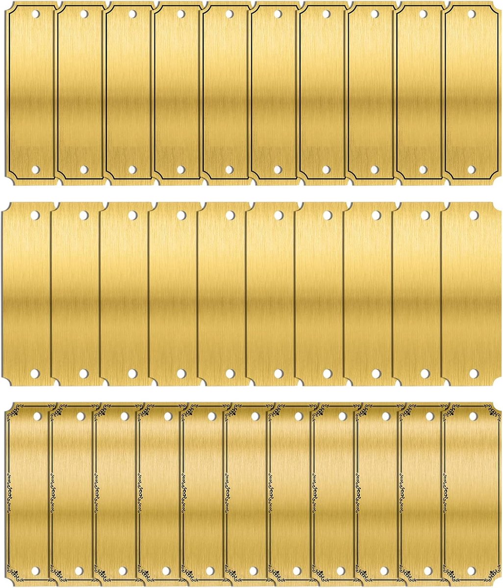naamplaatjes, 30 stuks messing plaat, lasergravure mogelijk, voor decoratieve kunstwerken, fotolijsten, geschenken, trofeeën (7,6 x 2,5 cm, 60 schroeven}