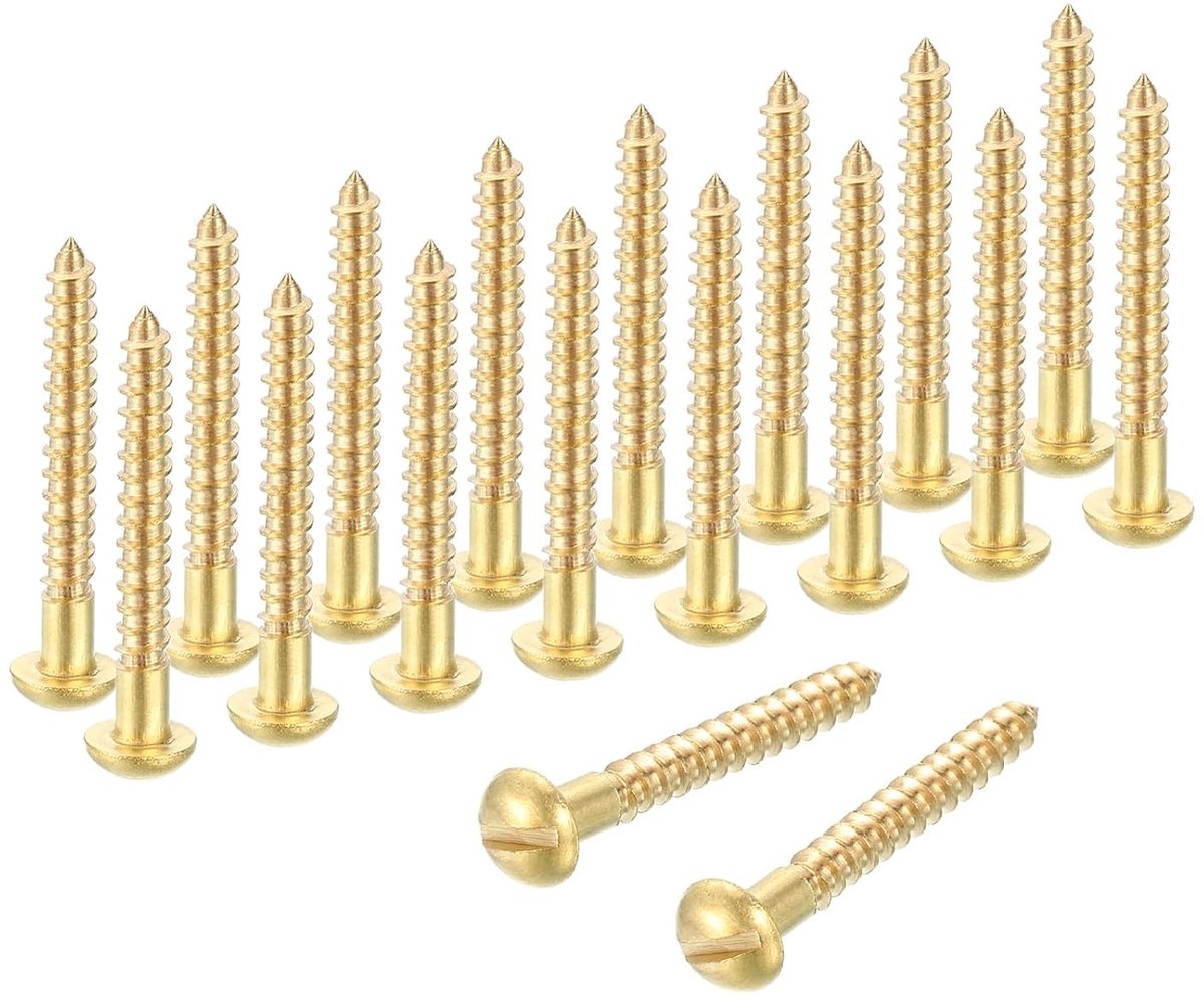 Houtschroeven, M2,5 x 20 mm, messing, sleuf, ronde kop, zelftappend, snelschroeven, voor metaal, voor huishoudelijke apparaten, binnen, meubels, houtbewerking, 28 stuks