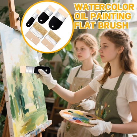 5 platte penselen van nylon, platte kwast voor acryl- en olieverf, met houten handvat, 5 maten, ideaal voor aquarel, gouache en muurschildering — afbeelding 2