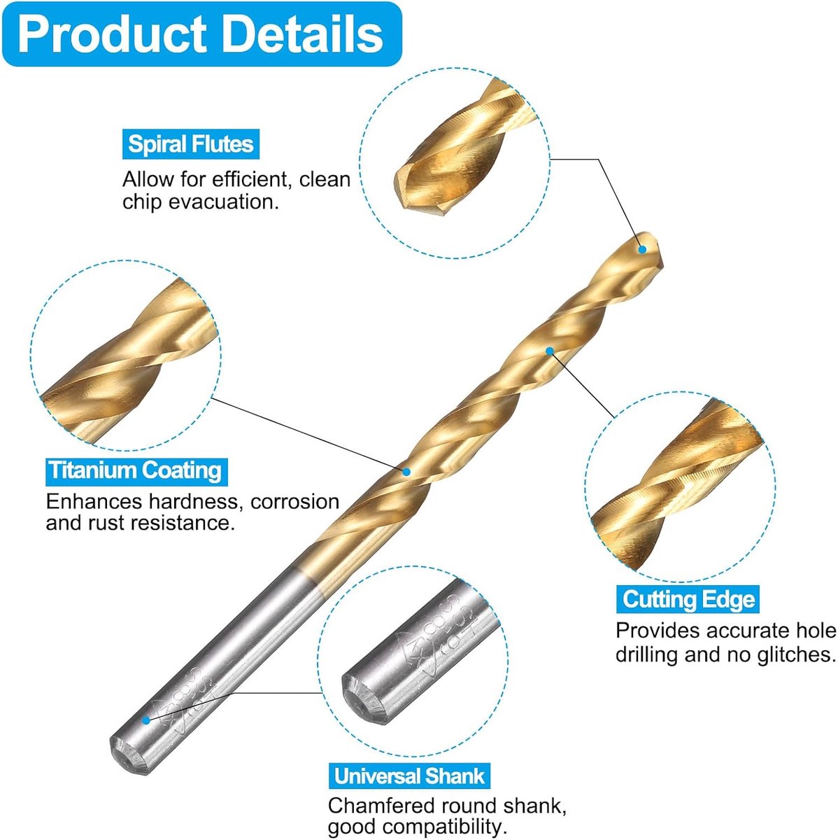 Schroefdraadtap-set metaal, 1 stuks M8 x 1,25 metrisch, rechte fluiten, schroefdraadboor en 1 stuks 6,8 mm spiraalboor, titanium gecoat HSS-6542
