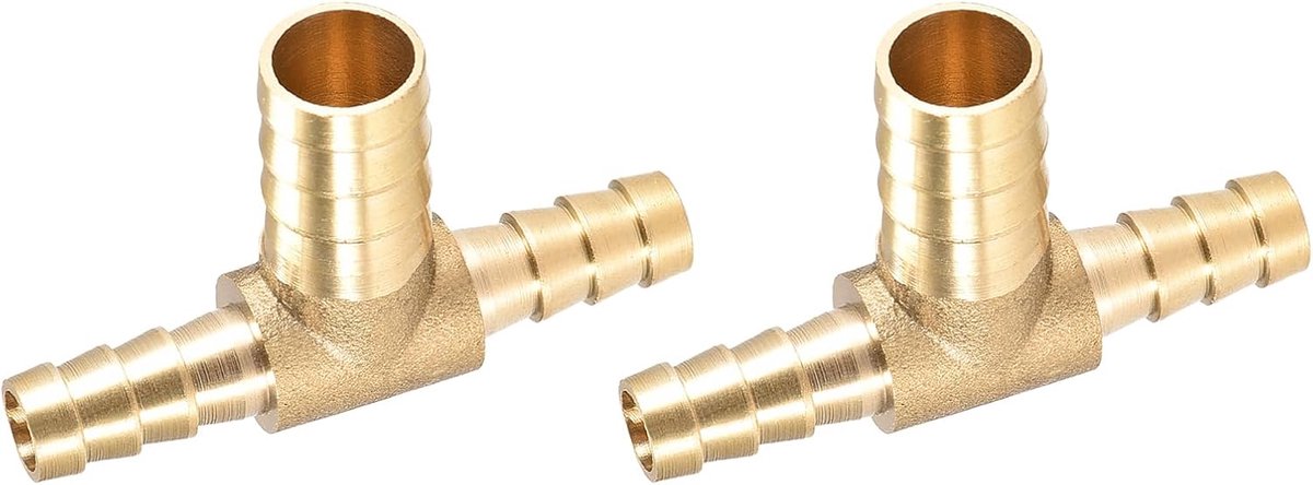 T-vorm messing verbindingsstuk (8 mm x 12 mm x 8 mm) 2 stuks, verloopstang - voor brandstof, lucht, water, olie, gas