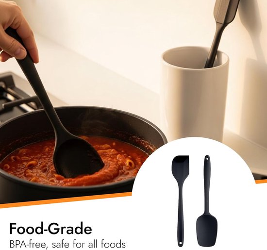 Spatels, 315 °C hittebestendige flexibele naadloze kooklepel, deegschraper set met antiaanbaklaag voor keuken, bakken, roeren, mixen, schrapen en serveren — afbeelding 4