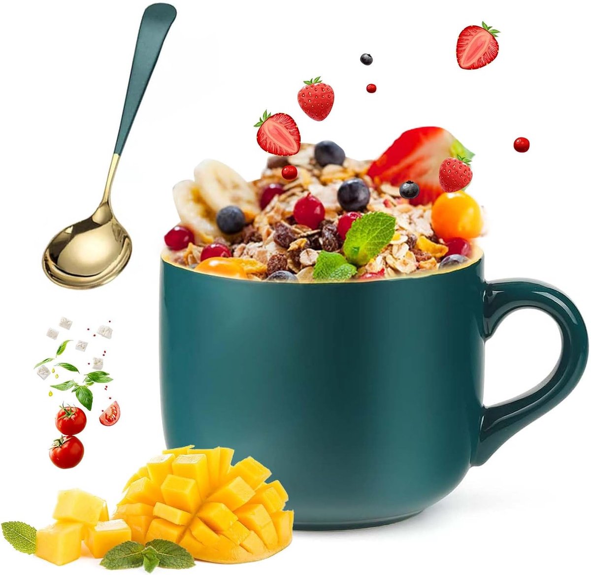mok, grote keramische koffiekopjes met handvat, 650 ml grote koffiebeker, erwtengroene keramische mok, stijlvolle eenvoud grote mok koffiekopjes, keramische saladekom