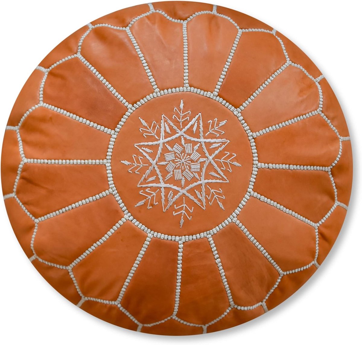 the Good Zachte Marokkaanse Leren Poef - Handgemaakt - Geleverd Gevuld - Voetbank, Ottomaans, Vloerkussen (Terra bruin)