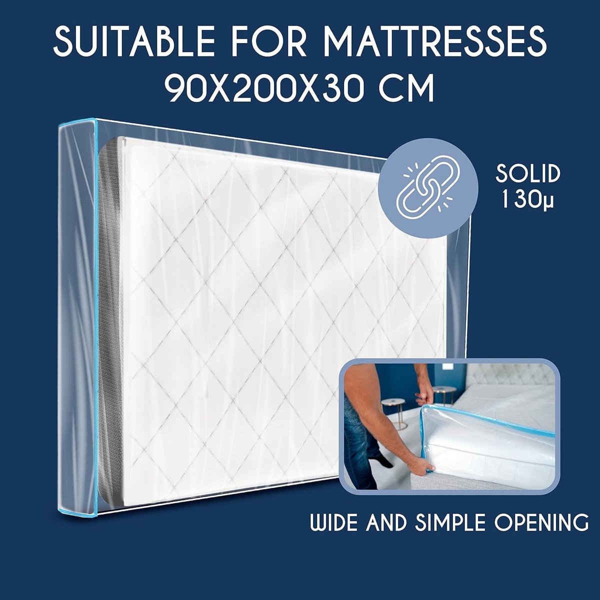Matrasbeschermhoes - Transparant - 90 x 200 cm - Dikte 30 cm - Met Grote Rits voor Opslag