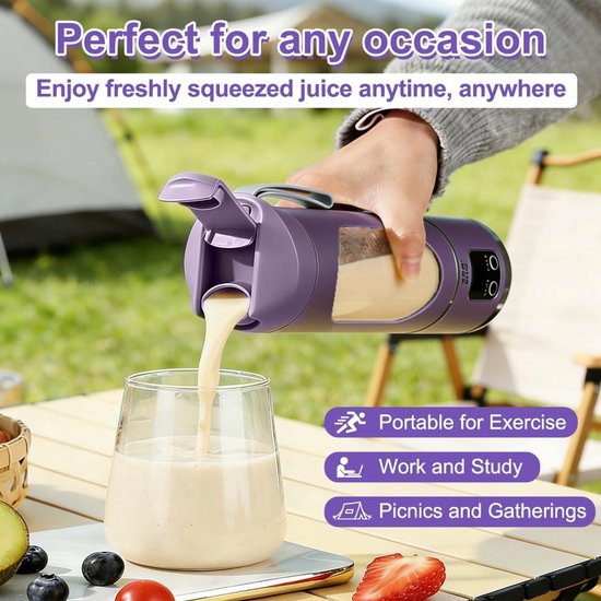 Draagbare Smoothiemixer - Mini Blender USB - Gezonde Dranken Maken - 12-Messen Systeem - 450 ml - Paars — afbeelding 5