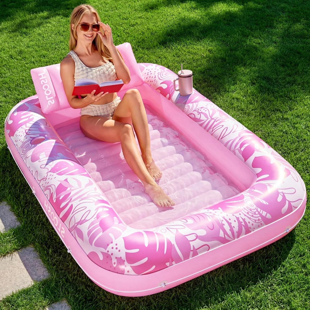Opblaasbaar ligbed - Drijvend zonnebed - Ontspannen in water - Extra groot formaat - 178 x 117 cm - Wit Goud