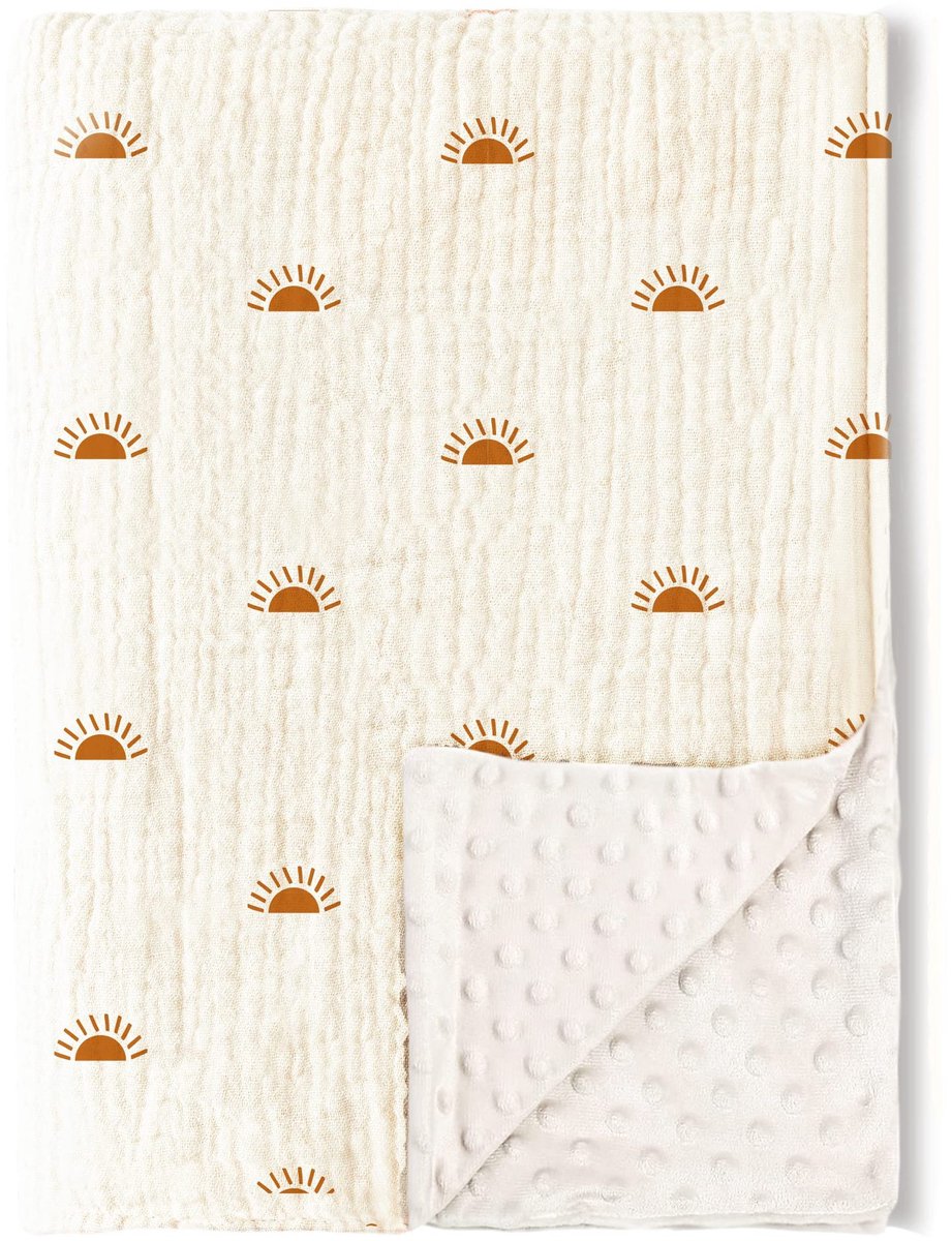 Babydeken van katoengaren, 75 x 100 cm, pasgeboren deken, 100% puur katoen en fleece, multifunctioneel dubbelzijdig babydoopcadeau, geschikt voor kinderwagens, als troostdeken of babywikkeldeken,zon