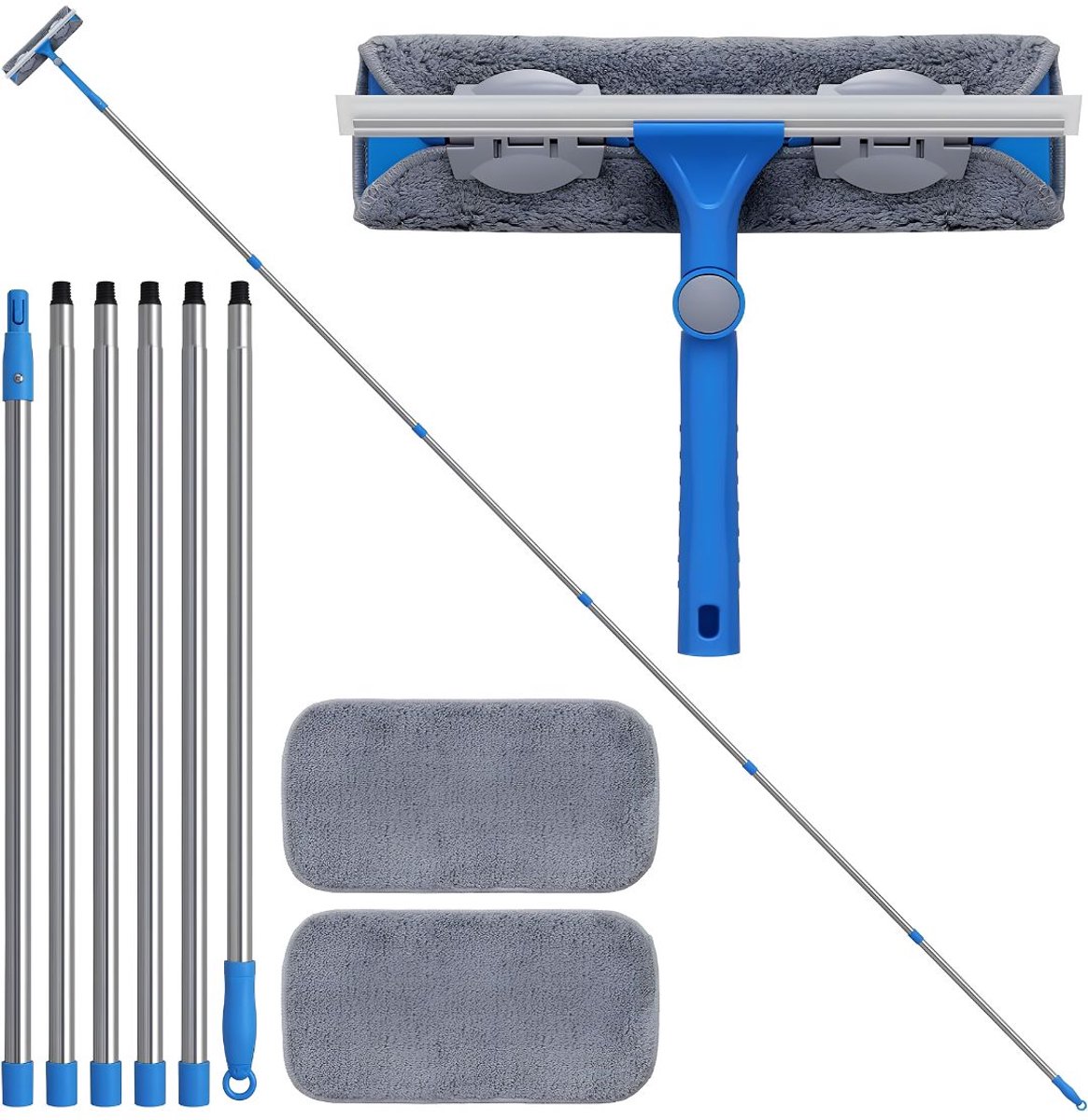 VALI® Raamwisser - Ramenwasser Telescopisch - 2-in-1 Raamreiniger - Blauw en Grijs - 4cm 30cm 475cm