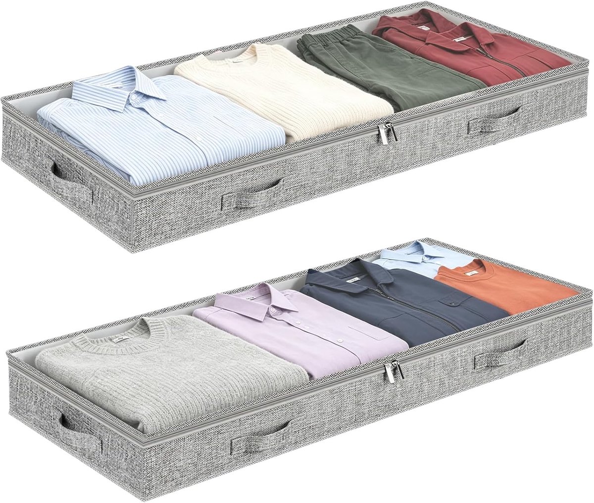KZQ Opbergdoos onder Bed met Rits en Doorzichtig Venster 100x50x10 cm, Opbergbox voor Kleding Dekbedden en Beddengoed, Plat Opbergkoffer voor Slaapkameropslag