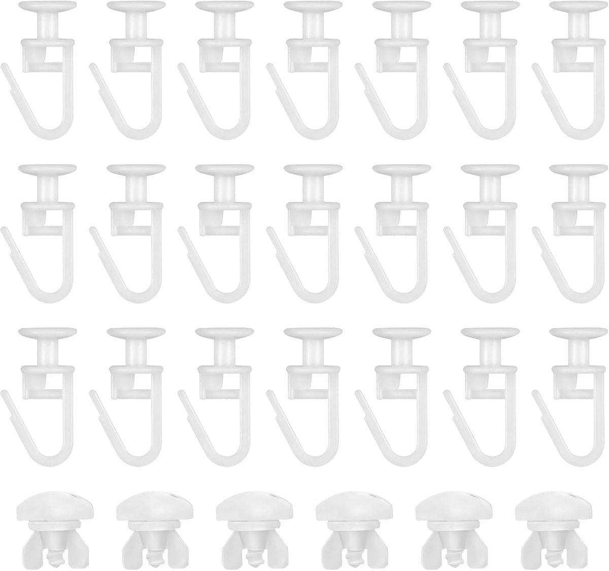 Gordijnglijders voor gordijnrail, 100 gordijnhaken + 6 stoppers, vouwglijders voor gordijnrails, gordijnrollen (wit) - ShopVlot