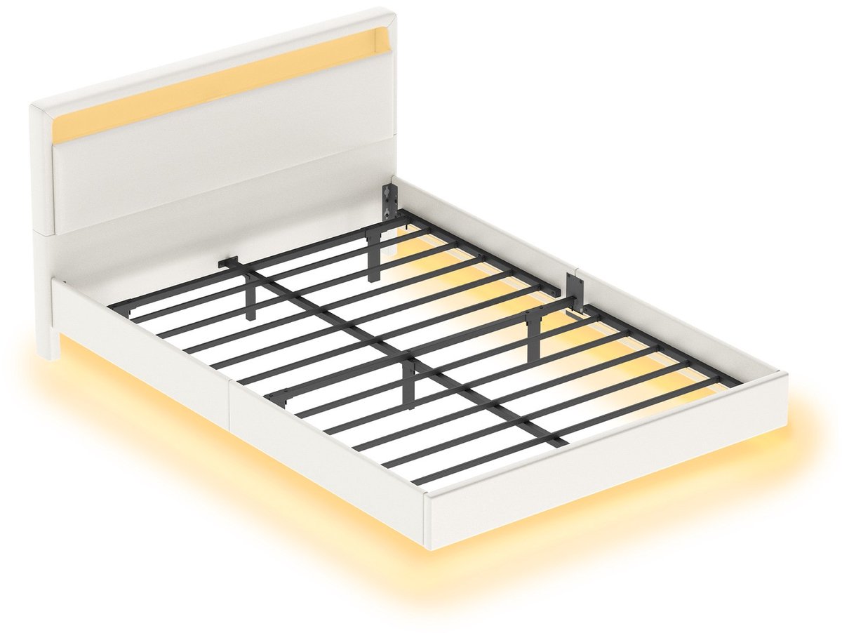 Tweepersoonsbed 140 – 1 x 200 – 1 cm met zwevend effect – Wit