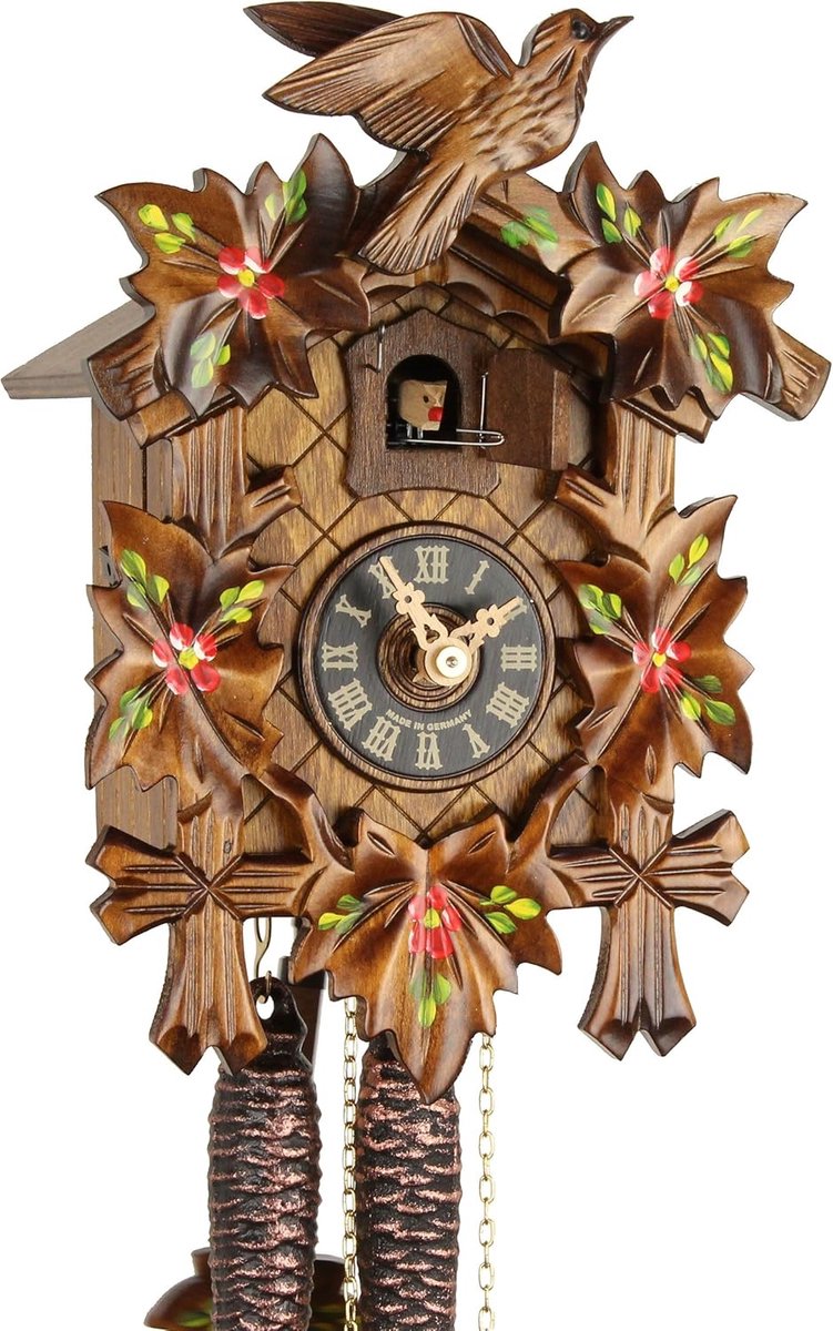 Cuckoo klok 23 cm - originele Zwarte Woud klok - echt hout - handgeschilderde bloemen - ShopVlot