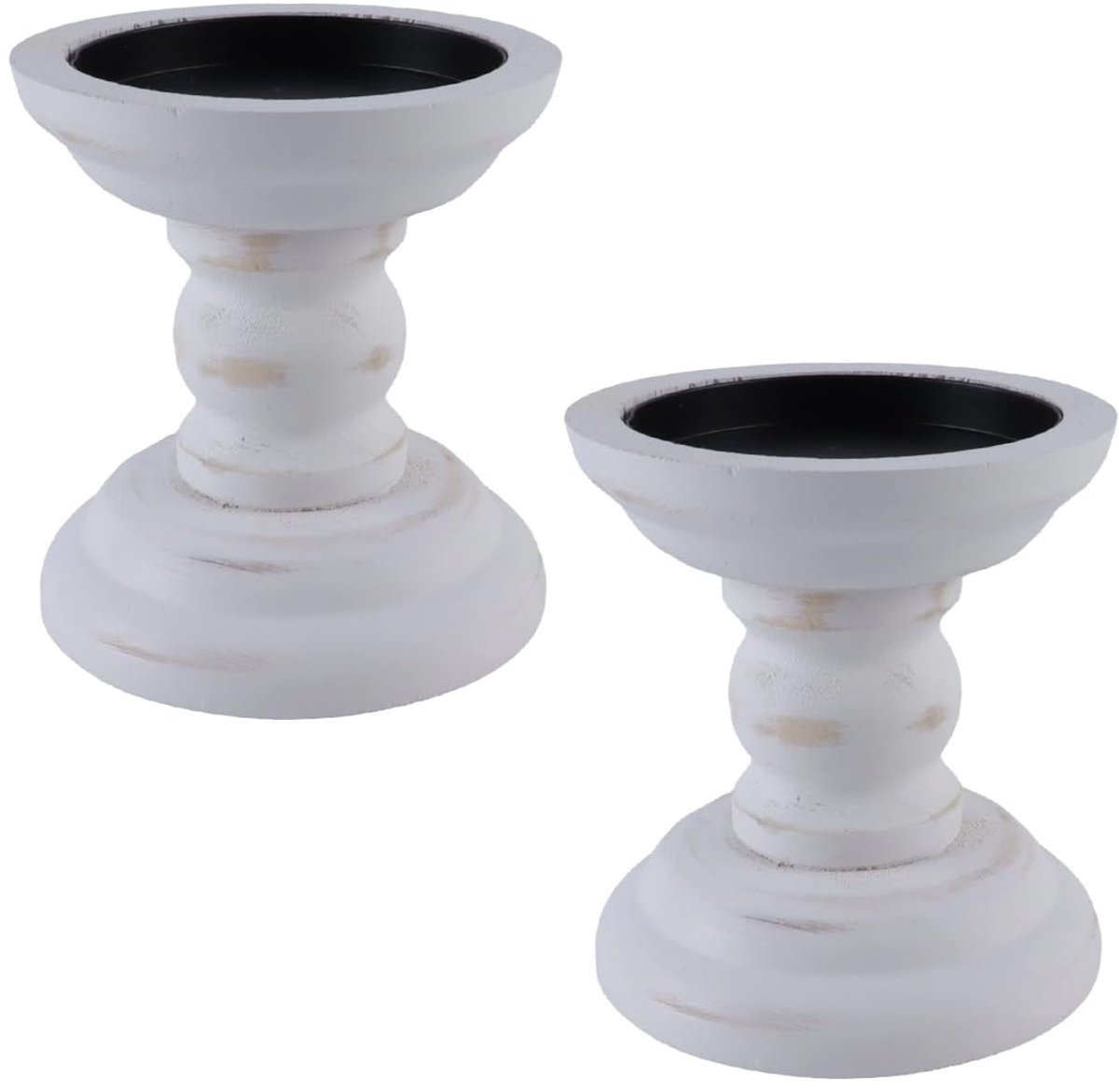 SnelShoppen - Set van 2 houten kandelaars, witte rustieke kaarsenhouders voor bruiloft, sfeervolle tafeldecoratie, huisdecoratie, feest, Kerstmis