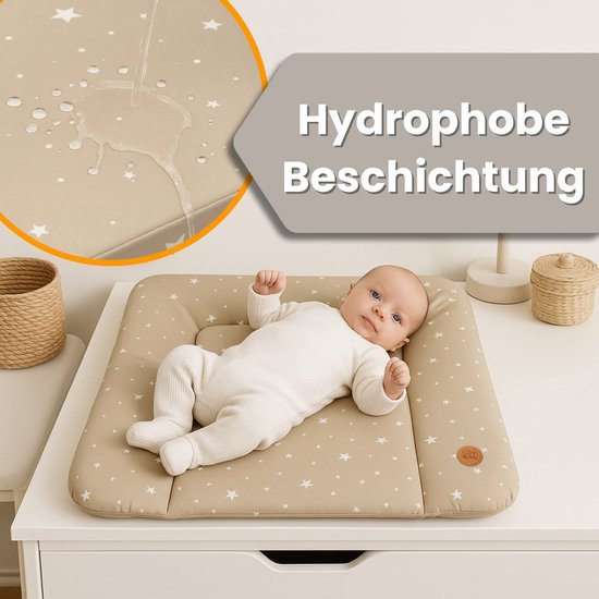 Verschoonmat Waterdicht Afwasbaar Baby 70x50 cm - Voor Verschoningsmeubel Verschoningselement Commode Wasmachine Zachte Hygiënische Mat Makkelijk Schoon Te Maken Oeko-Tex Beige met witte sterren — afbeelding 4