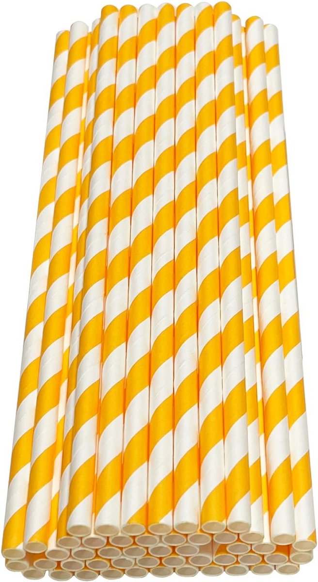 Rietjes, biologisch afbreekbare papieren rietjes om te drinken, cocktail, koffie, koude dranken (strepenpatroon) (wit/oranje strepen)