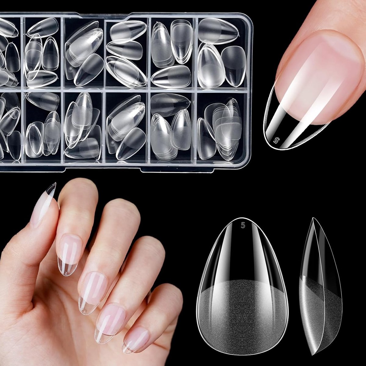 SnelShoppen - Short Nail Tips voor Gel Nagels, 12 Maten, Volledige Bedekking, Amandel en Amandel Tips, XS, 120 Stuks