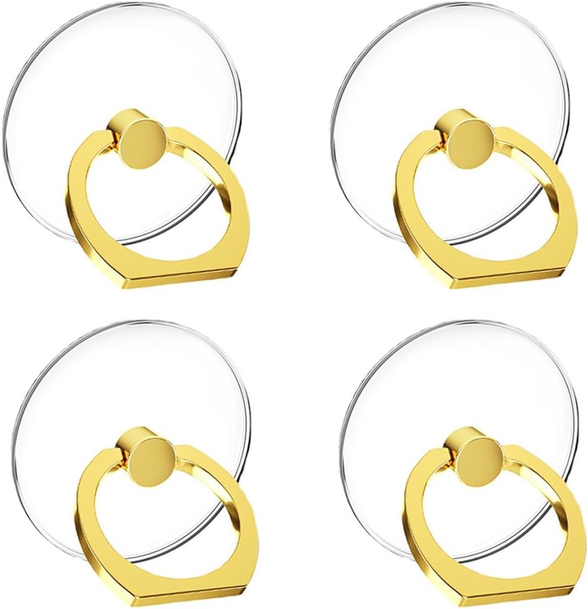 4 stuks transparante telefoonringhouder, transparante telefoonringhouder, 360 graden rotatie, vingerringgreep, standaard, compatibel met verschillende mobiele telefoons smartphones, goud
