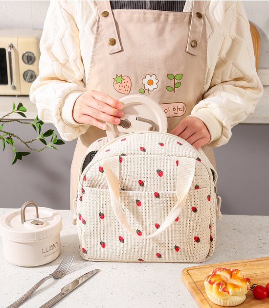 Geïsoleerde lunchtas, dameshandtas, corduroy lunchtas, universele corduroy lunchtas, geschikt voor werk, school, picknicks, enz., draagbaar en praktisch,Zwart-wit geblokt — afbeelding 4