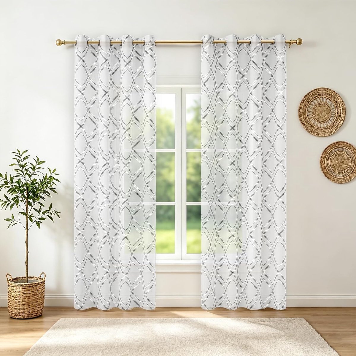 Gordijn Set van 2, 140x260cm, Binnengordijnen Moderne Woonkamer Gordijnen, Transparant Eyelet Gordijn, Keuken Balkon Raamgordijnen, Grijs