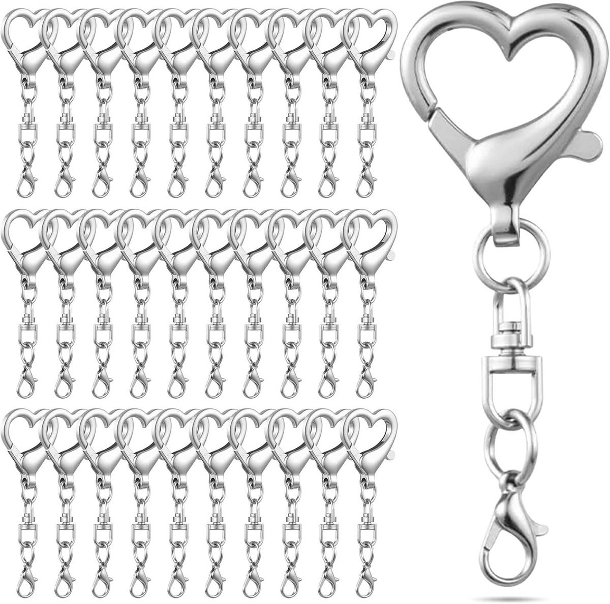 Sleutelhangerset om te maken, 30 stuks, zilver, kleine karabijnhaak, van legering, met draaibare haak, voor riem, ketting, sleutelhanger, karabijnsluiting, rugzak, knutselen, handwerk