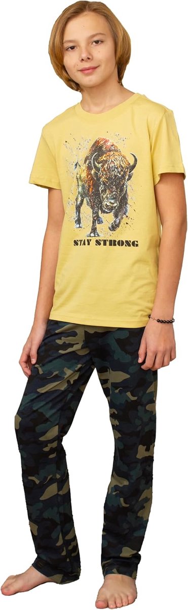 Jongenspyjama set - katoenen T-shirt en broek voor thuis of slapen - maat 128-170 cm (7 jaar tot tiener)