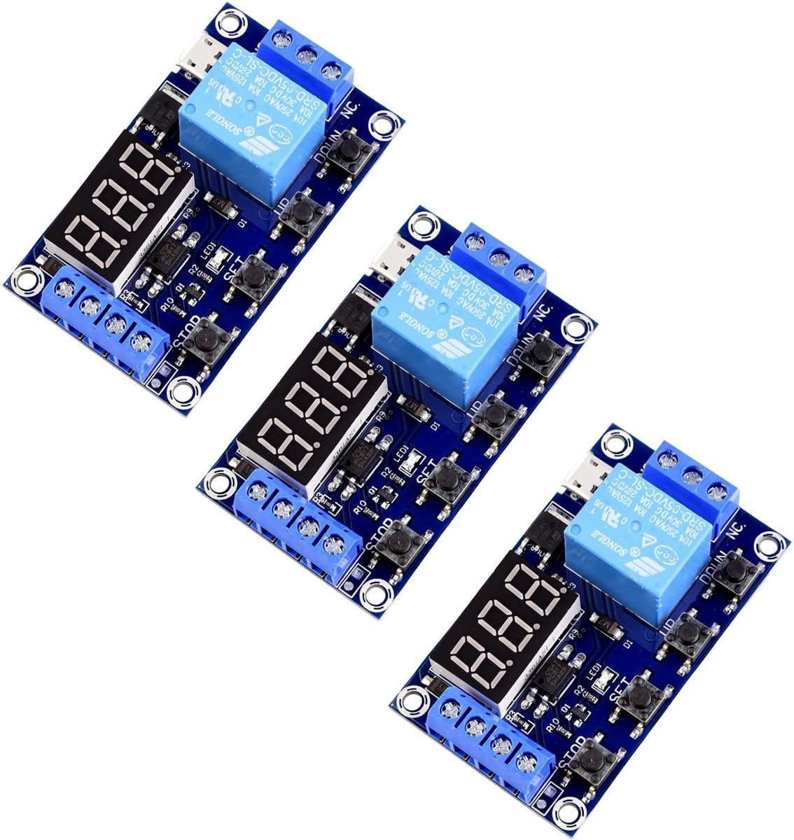 Programmeerbare Timer Control Module 6-30 V met LED Display, Multifunctionele Vertraging en Loop Controller voor Automatisering en Motorbesturing (Set van 3)