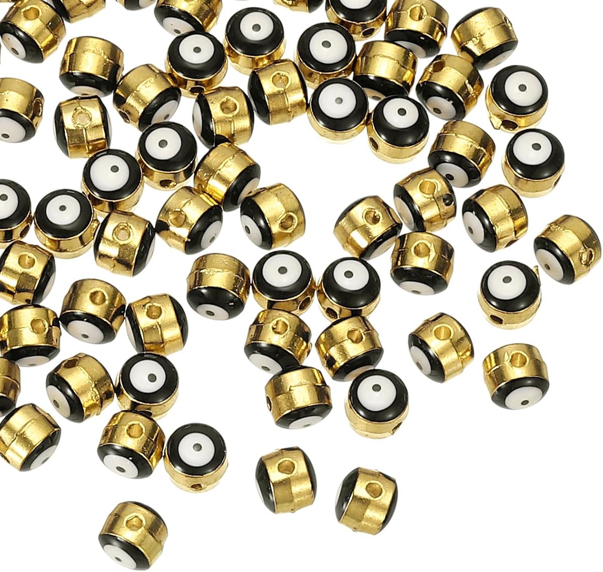 Kralen, 100 stuks Turkse boze oog kralen, vergulde boze oog bedels bulk legering spacer ronde kraal voor doe-het-zelf kunst ambachtelijke armband ketting oorbellen maken