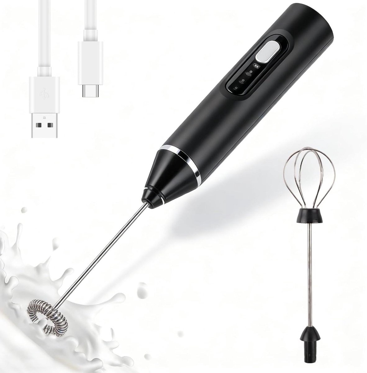 Elektrische Melkopschuimer - Handopschuimer Draagbaar - Koffie Bereiden - Oplaadbaar USB-C - 1200mAh Batterij - Zwart
