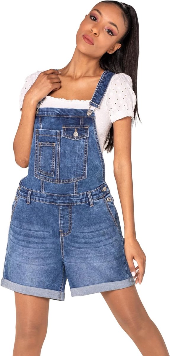 Carter S511 Korte tuinbroek voor dames, jeans, boyfriend-denim, overall, jumpsuit, used look, zomeroverall