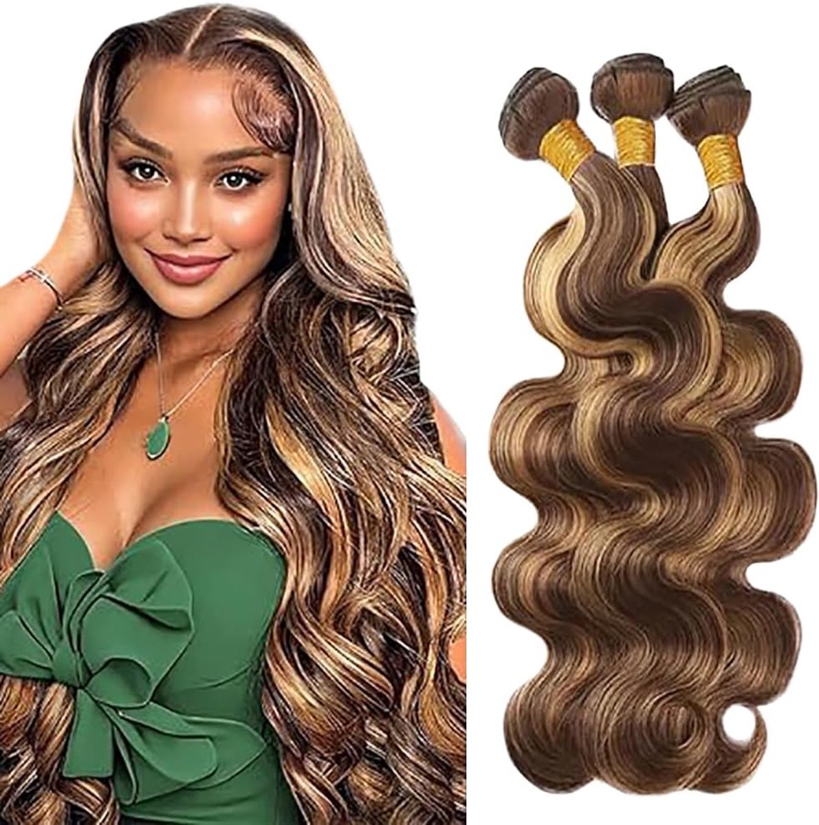 Hair Bundles Body Wave Extension Unprocessed Raw Weave Double Weft Sew in Machine Real P4/27 Highlight Blonde 50g /Piece 26 28 30 Inch