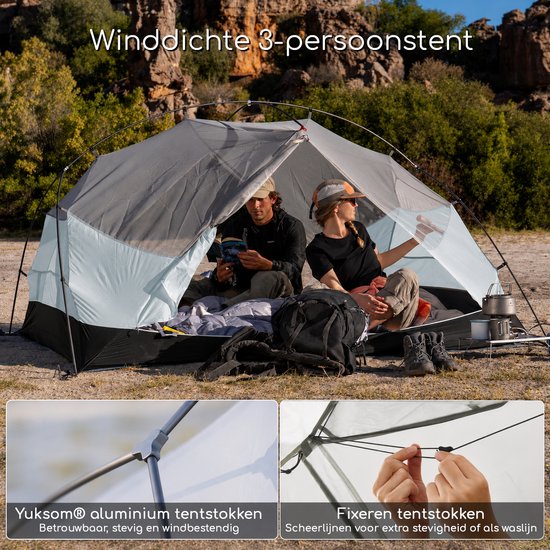 Naturehike Mongar 3 BASE - 210T Polyester - 3 persoons tent - Lichtgewicht tent - Incl. grondzeil - Outdoor - Waterdicht - Kampeertent - koepeltent - Trekkerstent - Blauw van Naturehike — afbeelding 3