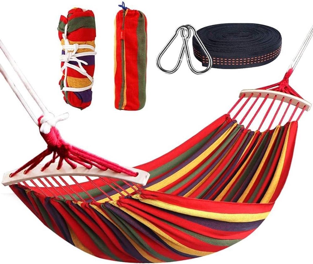 Dubbele hangmat - Reishangmat outdoor - Ontspannen in de tuin - Scheurvaste geweven rand - 280 x 150 cm