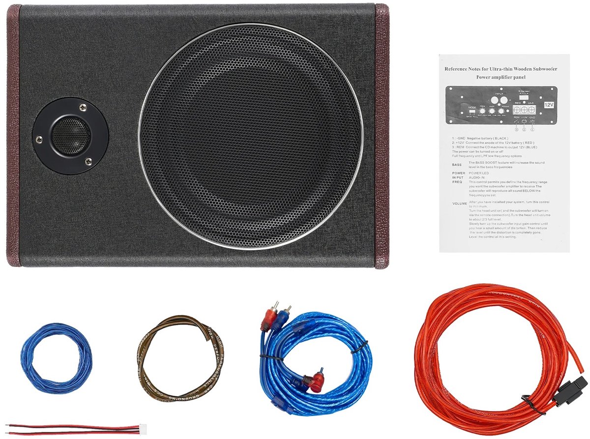 Atlasyx subwoofer auto - Actieve - Underseat - Onder stoel - Instelbare bas 0-12 dB - 600 W - Ultradun 37 x 25 x 7,5 cm - Zwart – foto 6