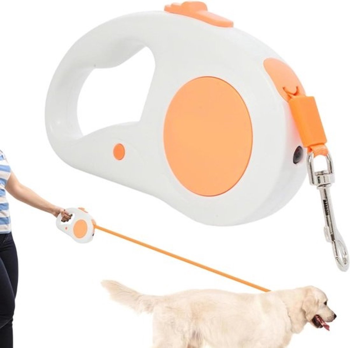 Uitrollbare Hondenlijn - Telescoop Riem - Veilige Wandelingen - Geïntegreerde LED Verlichting - 5 Meter - Oranje
