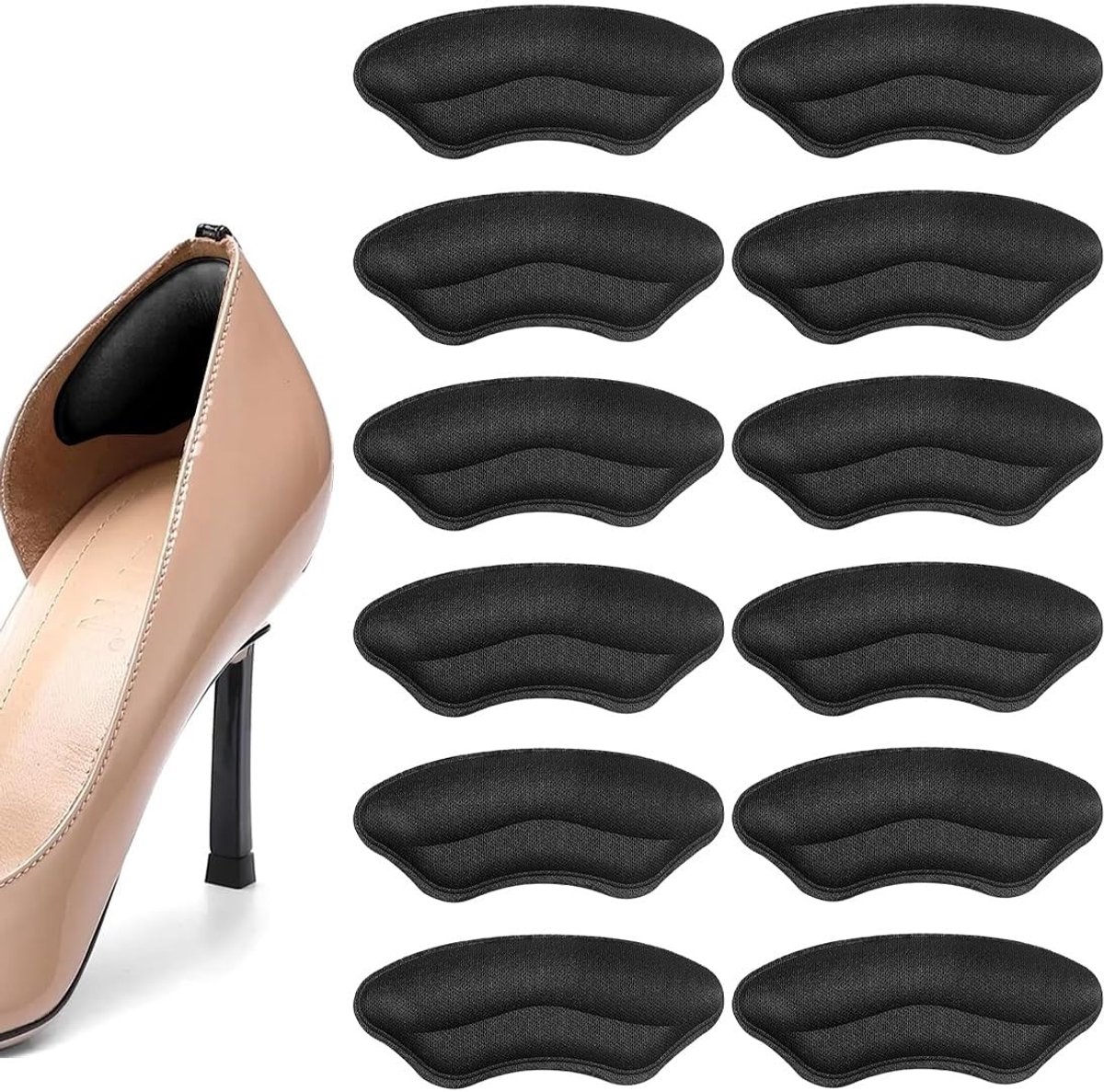 Zes paar zelfklevende hielkussens voor optimale bescherming van de voeten in brede en grote schoenen, ideaal voor mannen en vrouwen