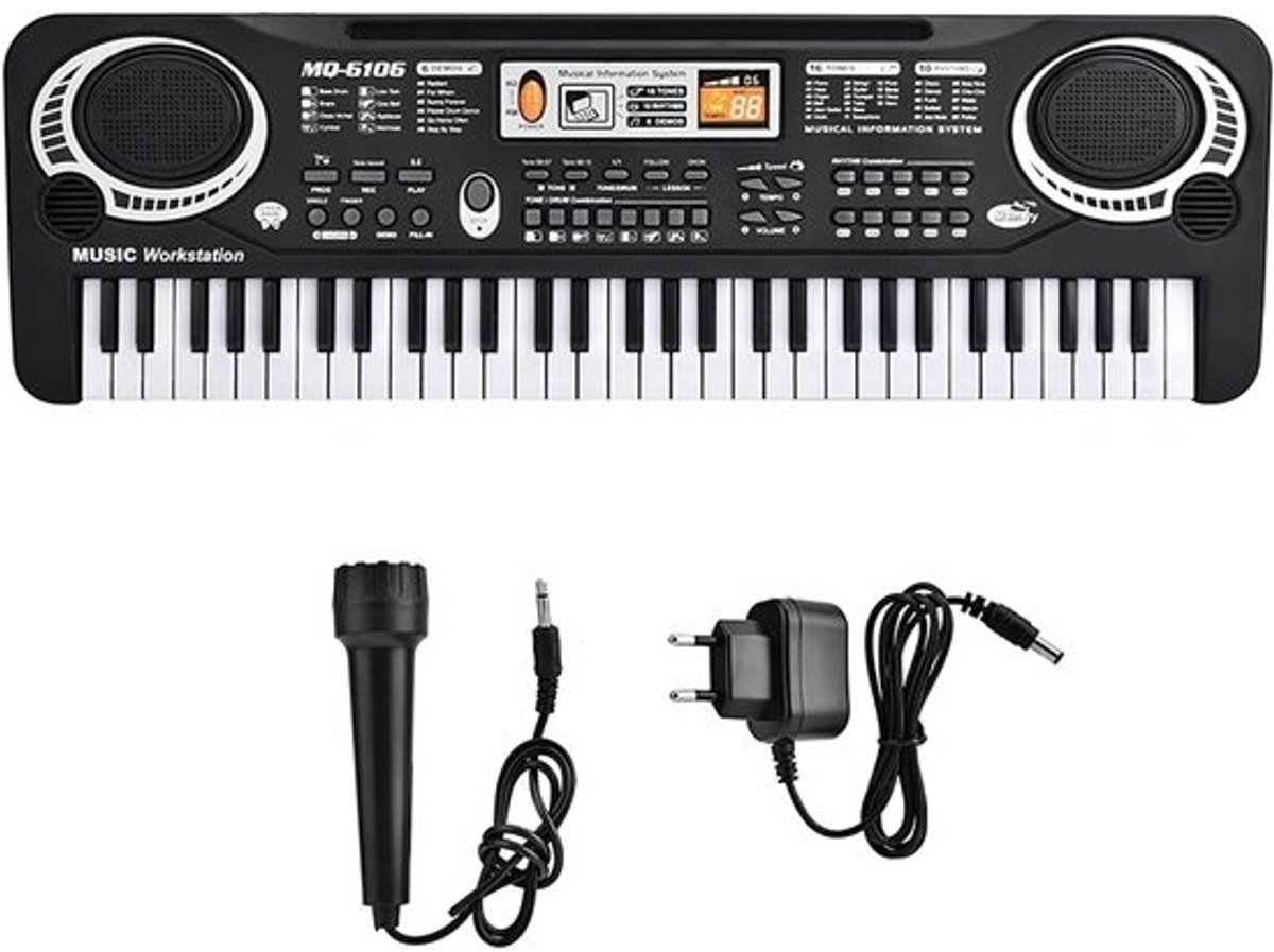 Kinderklavierpiano - Elektronisch speelgoed - Muziekontwikkeling kind - 61 toetsen met microfoon - 55 x 18 x 7 cm - Wit