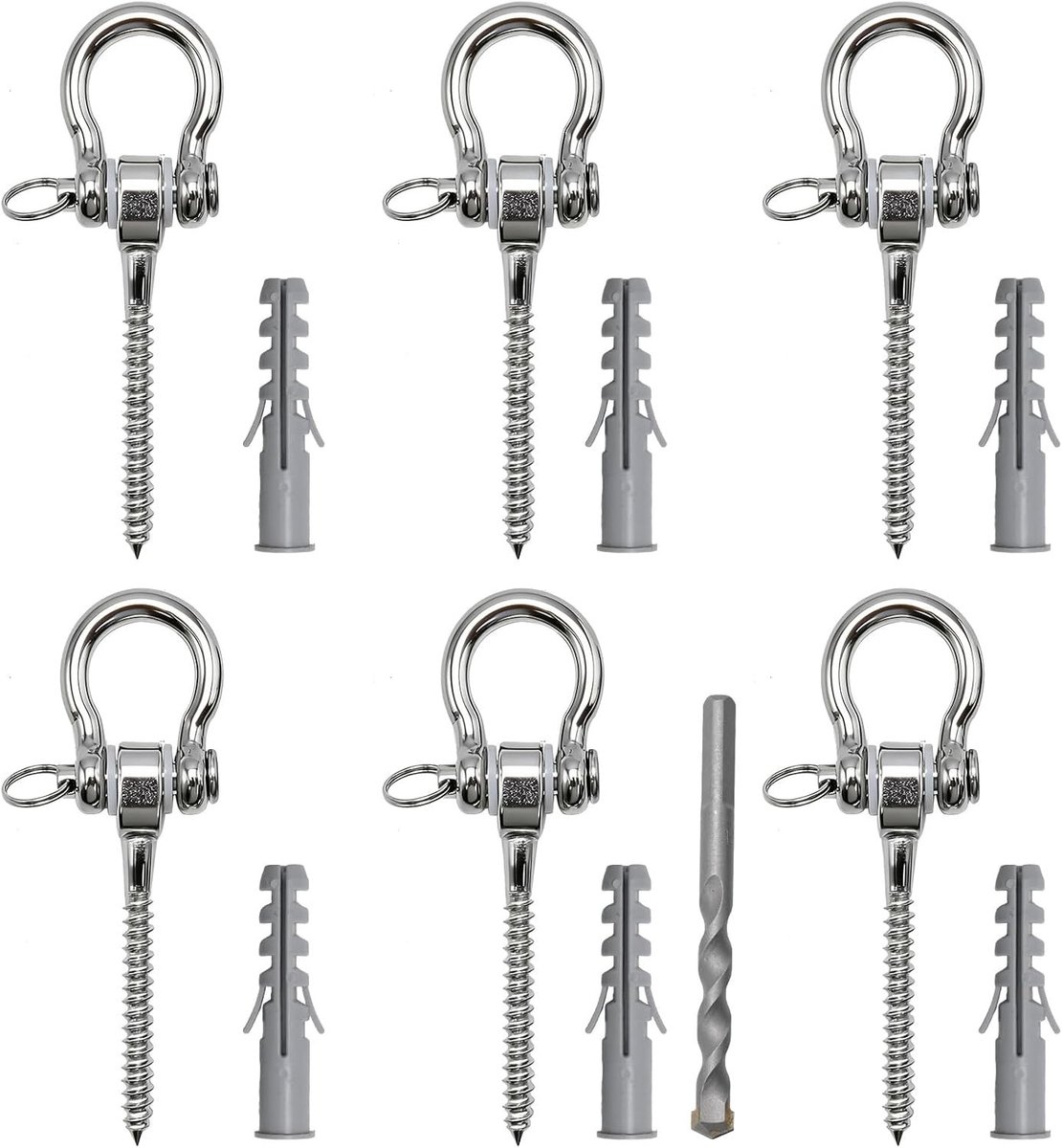6 stuks 180° draaibare schroefhaken, roestvrijstalen ophangsystemen voor thuistraining en outdooractiviteiten, veelzijdige zwenkophangingen voor klimmen en fitness