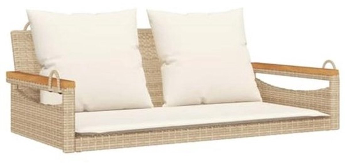 Hanged Bench with Cushions - Outdoor Swing Chair in Beige Poly Rattan